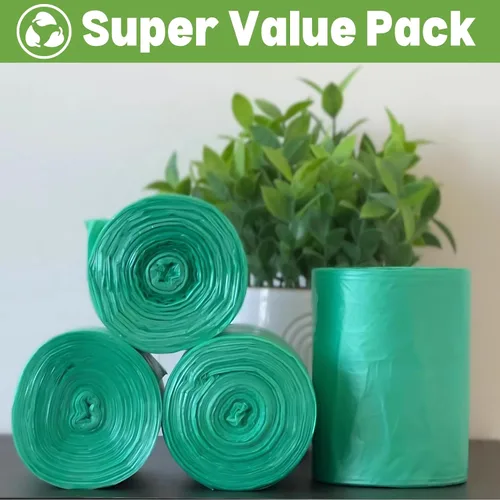 Vista 5 de Bolsas de basura pequeñas biodegradables de 1.2 galones (440 quilates) de 5 litros, ecológicas, color verde, mini bolsas de basura de 1 galón