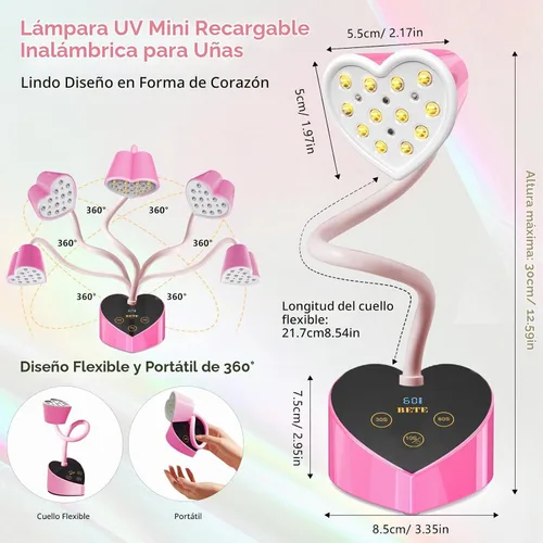 Vista 6 de BETE Mini lámpara de uñas UV, esmalte de uñas de gel de curación flash, lámpara de uñas LED UV plegable de 360° con sensor inteligente, USB portátil