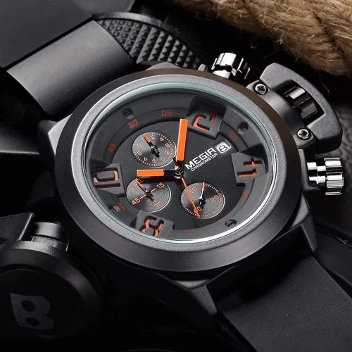 Vista 3 de MEGIR - Reloj de cuarzo para hombre, analógico, cronógrafo, militar, con correa de silicona