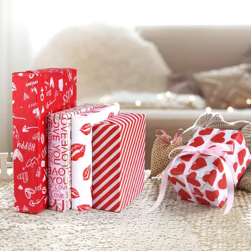Vista 6 de CHRORINE 60 hojas de papel de seda de San Valentín, 6 diseños, papel de regalo para el día de San Valentín, decoración de manualidades de fiesta
