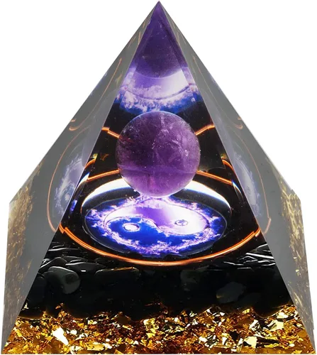 Vista 9 de Pirámide de orgón, pirámide de cristal curativo de amatista y piedras curativas de orgonita, cristales de protección, generador de energía