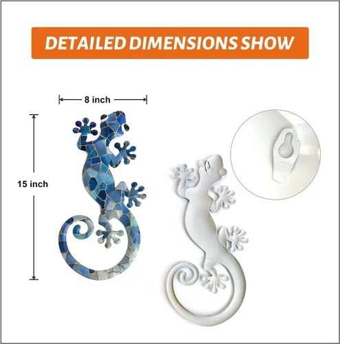 Vista 5 de LIFFY Metal Gecko Wall Decor 2 Pack, Outdoor Lizard Wall Art, Metal Lizards Wall Decor, Gecko Wall Art for Home Garden Yard Fence (15 inch)