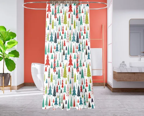 Vista 5 de Cortina de ducha con diseño de árbol de Navidad, acuarela, árbol de Navidad, invierno, vacaciones, tela de poliéster, cortina de ducha de baño, 72 x