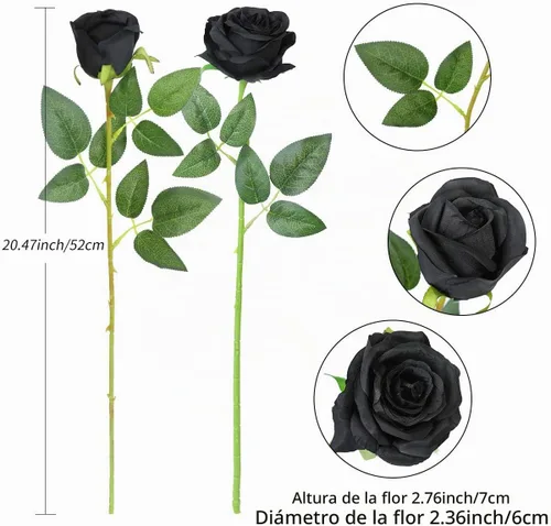 Vista 5 de Hawesome - Ramo de 12 rosas artificiales de seda con tallo largo para decoración del hogar, boda, fiesta (Negro-1)