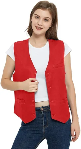 Vista 2 de TOPTIE Chaleco unisex con botones para uniforme de trabajo
