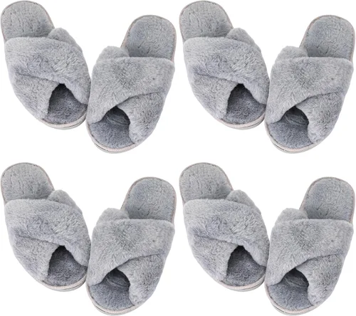 Vista 7 de Newcotte 4 pares de pantuflas peludas de dama de honor con punta abierta Negro