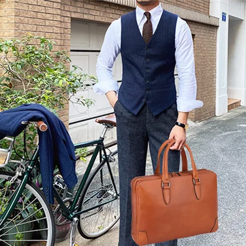 Vista 2 de Banuce Maletín de cuero italiano de grano completo para hombres 14 pulgadas bolsas de viaje Bolsas de negocios bolsa de viaje bolsa de accesorios