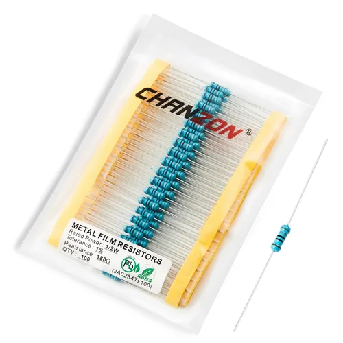 Vista 30 de Chanzon 100pcs 1/2W (0.5W) 1 Ω ohmios Resistencia fija de película metálica 0.01 ±1% Tolerancia 1R MF Orificio pasante Resistencias limitadoras