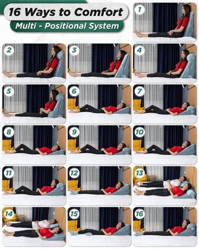 Vista 7 de Lunix LX8 4 piezas de soporte para molestias digestivas nocturnas y respiración más fácil, juego de almohadas ortopédicas de cuña de altura Gris Nube
