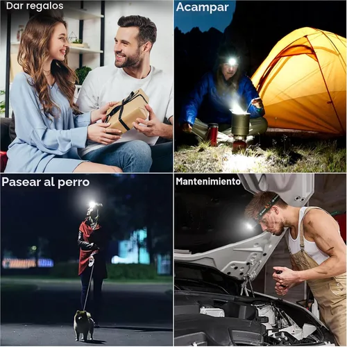 Vista 7 de Linterna frontal recargable 2 unidades, 8 LED, 2500 lúmenes, lámpara de cabeza ultraligera y brillante con sensor de movimiento, impermeable