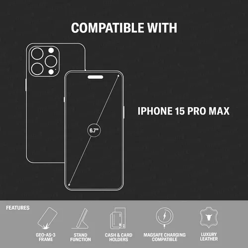 Vista 2 de TORRO Funda de cuero prémium compatible con iPhone 15 Pro Max de 6.7 pulgadas, funda de piel auténtica tipo cartera con función atril y ranuras
