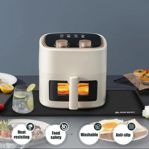 Vista 2 de Tapete resistente al calor para sitio de freidora de aire, tapete de silicona ignífugo para encimera de cocina, antideslizante e impermeable