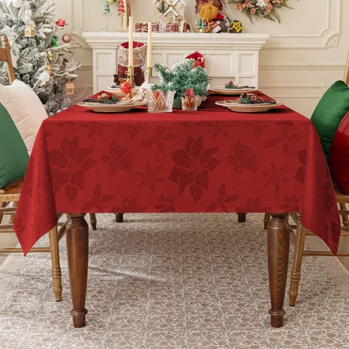 Vista 7 de Softalker: Mantel de Navidad de jacquard, mantel rectangular vintage de damasco de invierno, mantel impermeable de poliéster con copo de nieve