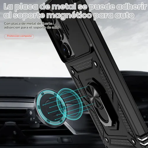 Vista 3 de Funda para Samsung Galaxy S23 Ultra con funda para cámara deslizante, protector de pantalla HD [prueba de caídas de grado militar] Funda protectora