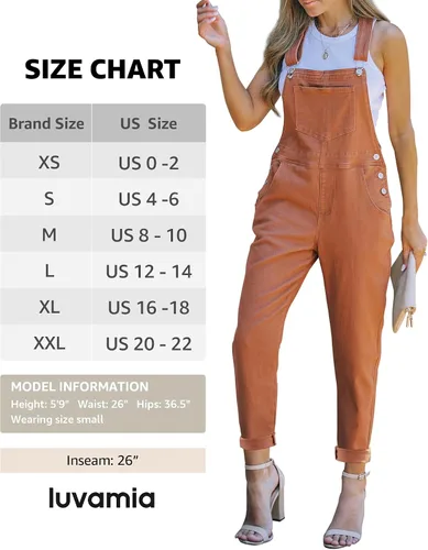 Vista 3 de luvamia - Overol para mujer, ajuste holgado, clásico, con pechera, casual, elástico, de mezclilla, pierna cónica