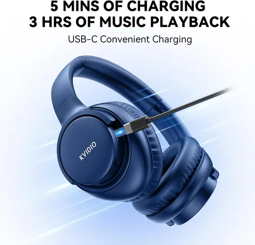Vista 9 de KVIDIO Auriculares Bluetooth, auriculares inalámbricos con micrófono, tiempo de funcionamiento de 65 horas, auriculares sobre la oreja