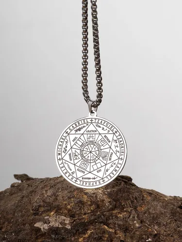 Vista 3 de HAQUIL Stainless Steel Seal of The Seven Archangels Medallion Pendant Necklace, Box Chain, Jewelry Gift for Men and Women