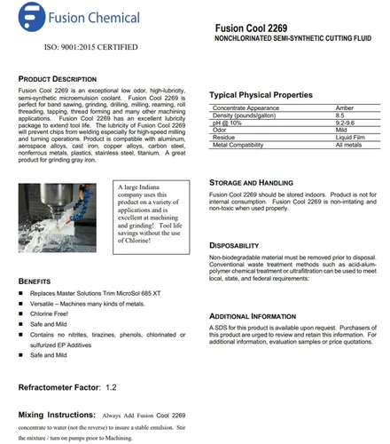 Vista 4 de Fusion Chemical - Fluido de mecanizado y molienda Aceite de corte para perforar metal Fusion Cool 2269 Refrigerante de microemulsión