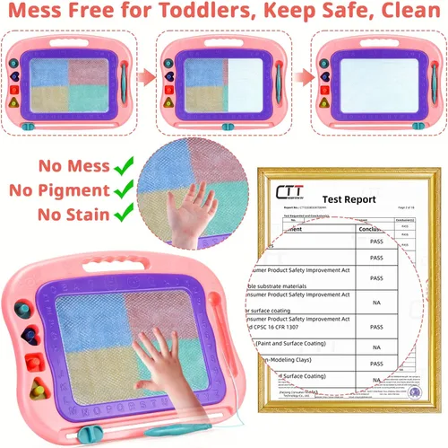 Vista 8 de Wellchild Tablero magnético de dibujo, juguetes para niñas y niños de 3 años, tablero magnético de garabatos para niños, almohadilla de dibujo