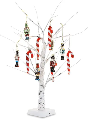 Vista 4 de Lillian Vernon Árbol de Pascua con luz de abedul blanco – Árbol de Navidad de mesa LED de 15 pulgadas, luces y temporizador, mini adorno para centro