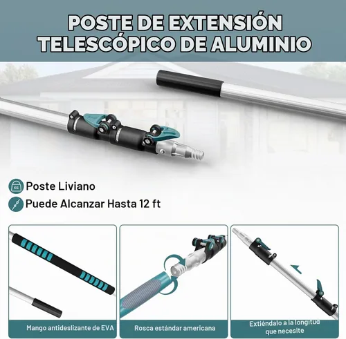 Vista 7 de Kit de plumero de gran alcance de 20 pies TelesPro con poste de extensión de 5-12 pies, kit de limpieza para techos altos y limpieza de ventanas