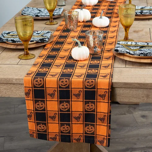 Vista 4 de DII, mantel 100% algodón, se puede lavar en lavadora, mantel para cena, picnic de verano Cuadros de búfalo negro y naranja