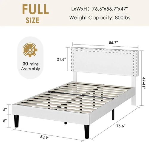Vista 126 de VECELO Base de cama de plataforma de tamaño individual con cabecera tapizada de altura ajustable, base de colchón moderna, soporte de listones