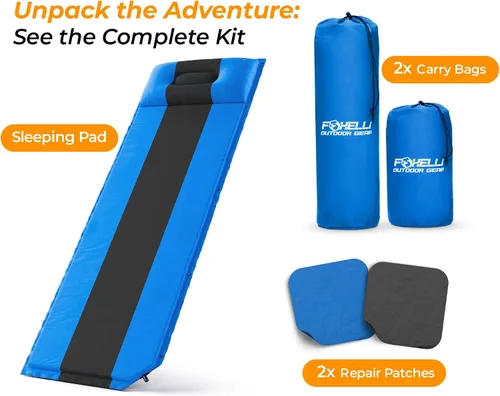 Vista 8 de Foxelli Almohadilla de dormir autoinflable para campamento, mochileros, senderismo, espuma aislada, ligera, colchón inflable de campamento