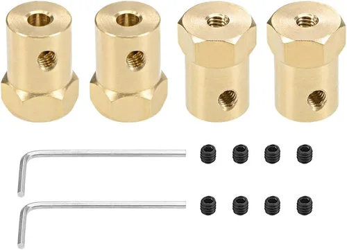 Vista 4 de uxcell Acoplador hexagonal de 0.118 in con motor de orificio hexagonal de latón conector de acoplamiento para ruedas de automóvil, neumáticos, motor