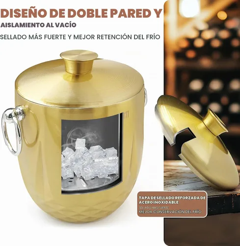 Vista 4 de Cubo de hielo de acero inoxidable de doble pared 3L, oro Glod-2