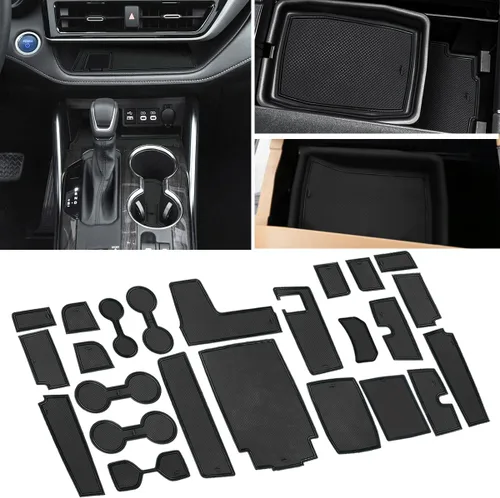 Vista 9 de Auovo Alfombrillas antipolvo para puerta Toyota Highlander Accesorios 2019 2018 2017 2016 2015 2014 Inserto para portavasos con revestimiento