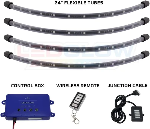 Vista 2 de LEDGlow - Kit de luces LED de millones de colores para debajo de carritos de golf, 4 piezas, luces de neón para carrocería, tubos flexibles