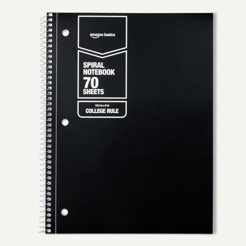Vista 5 de Amazon Basics Cuaderno de espiral con rayas universitarias, 70 hojas, 7-1/2" x 10-1/2", negro, paquete de 2