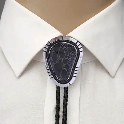 Vista 11 de Jeilwiy Corbata de bolo para hombre, corbata de vaquero occidental, collar de corbata de bolo dorado, corbata de cuero, corbata de Halloween
