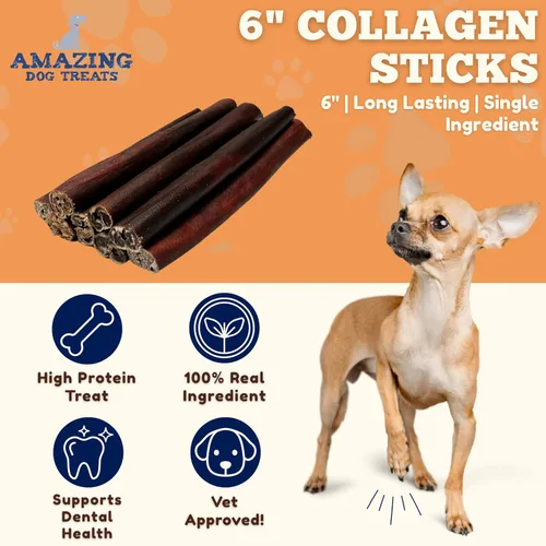 Vista 2 de Amazing Dog Treats Barra de Colágeno de 6 Pulgadas - (10 Unidades) - Barras de Colágeno para Perros - Huesos para Perros Sin Cuero