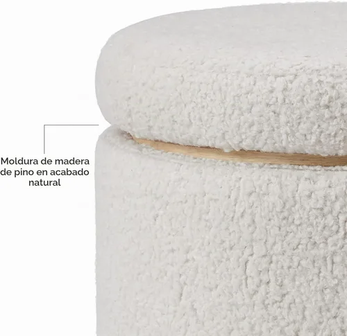Vista 13 de Otomano Linon Home Décor con base de madera redonda y funda de sherpa color crema Lexington (AMZN2305)