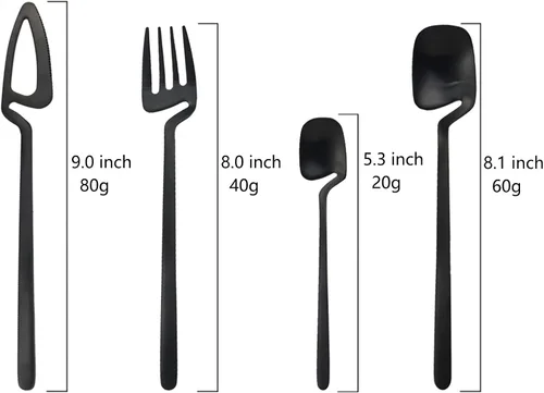 Vista 3 de Juego de cubiertos negros de 24 piezas de cubiertos negros para colgar, utensilios de acero inoxidable, incluye cuchillo, tenedor/cuchara, acabado