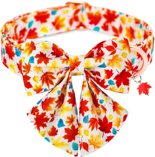 Vista 18 de Tunkoo Collar de otoño para perro con elegante pajarita, duradero, ajustable y elegante collar de otoño para mascotas, disponible en tamaño pequeño