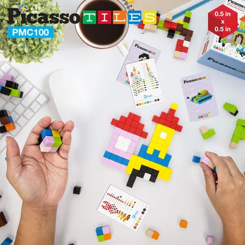 Vista 3 de PicassoTiles Mini rompecabezas de cubo magnético de 100 piezas + funda de transporte de juguetes – juguete de construcción sensorial de 0.5