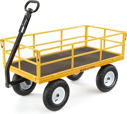 Vista 11 de Carro utilitario Gorilla Carts resistente de acero con lados desmontables y neumáticos de 13 pulgadas con capacidad de 1200 lb, Negro