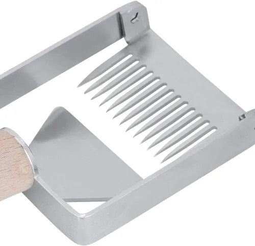 Vista 6 de TOPINCN Miel destaponamiento raspador acero inoxidable panal miel tenedor cuchillo Uncapper apicultura herramienta raspador colmena mango de madera