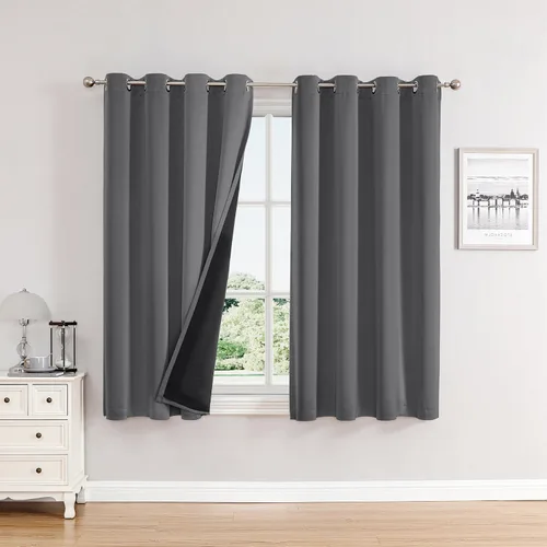 Vista 19 de ChrisDowa Cortinas 100% opacas de 63 pulgadas de largo para dormitorio con forro negro, 2 capas gruesas totalmente opacas con aislamiento térmico