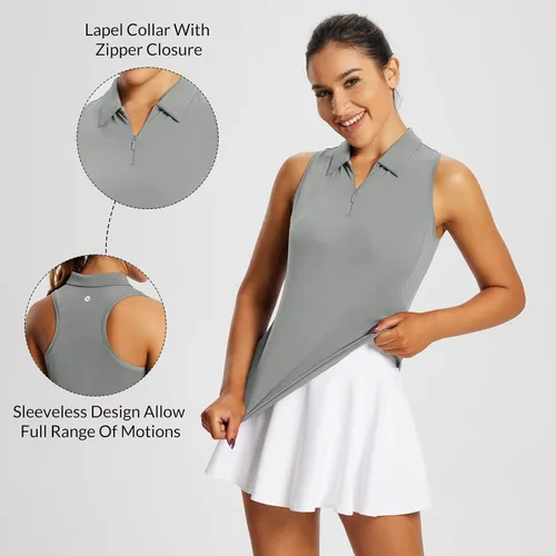 Vista 4 de BALEAF Camisetas de golf para mujer, sin mangas, polo de tenis, espalda cruzada, con cuello atlético, de secado rápido