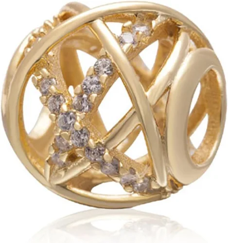Vista 2 de Abalorio de plata de ley 925 con circonita cúbica transparente para pulsera Pandora dorado
