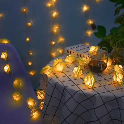 Vista 6 de VIPMOON Guirnalda de luces de rosas de 6.6 ft, 20 LED, funciona con pilas, luces románticas brillantes y cálidas, lámpara de hadas para el día