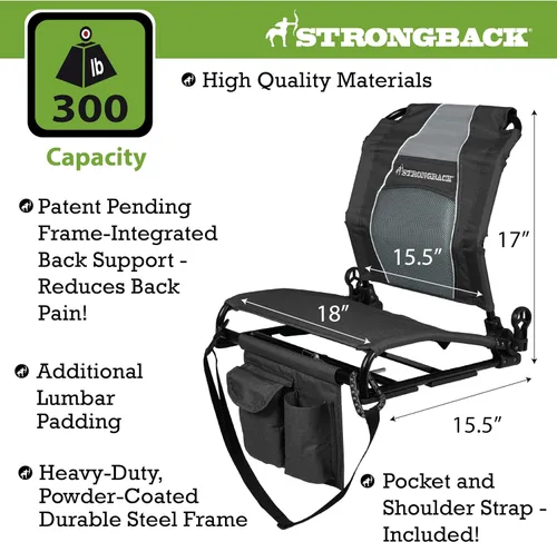 Vista 2 de STRONGBACK Lumbar Support Stadium Seat for Bleachers – Ergonomic Chair with Back Support for Adults & All-Day Comfort Negro/Gris