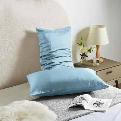Vista 2 de Fundas de almohada de seda con cremallera, funda de almohada de morera, azul bebé, estándar, 1 unidad 20x26 Silk Pillowcase for Hair and