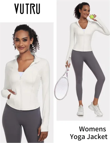Vista 5 de VUTRU Womens Workout Yoga Jacket Lightweight Zip Up Athletic Jacket Lightweight Cropped Jacekt with Pockets