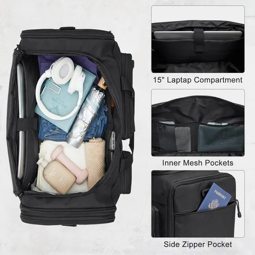 Vista 6 de G4Free Bolsa de lona 3 en 1 para viajes, mochila grande de gimnasio para hombres y mujeres con compartimento para zapatos y bolsillo para ropa