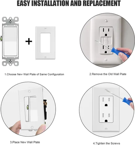 Vista 6 de Placa decorativa de pared de 1 banda, cubierta de enchufe de receptáculo, para interruptores de luz, atenuadores, GFCI, receptáculo, salida USB